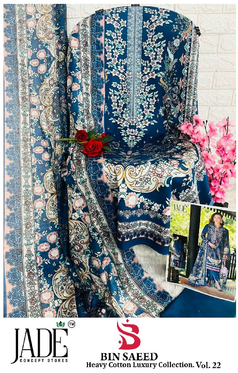 JADE BIN SAEED VOL 22 WHOLESALE COTTON PRINTED PAKISTANI DAILY WEAR DRESS MATERIAL EXPORTER