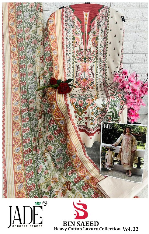 JADE BIN SAEED VOL 22 WHOLESALE COTTON PRINTED PAKISTANI DAILY WEAR DRESS MATERIAL EXPORTER