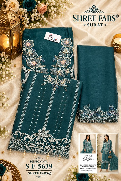 SHREE FABS D.NO 5639 WHOLESALE CHIFFON PAKISTANI POPULAR DESIGN UNSTITCH SALWAR SUITS EXPORTER