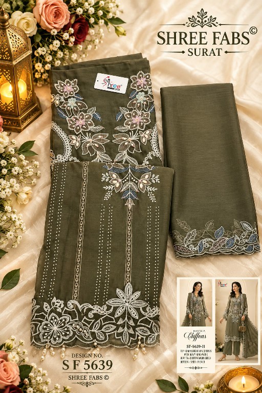 SHREE FABS D.NO 5639 WHOLESALE CHIFFON PAKISTANI POPULAR DESIGN UNSTITCH SALWAR SUITS EXPORTER
