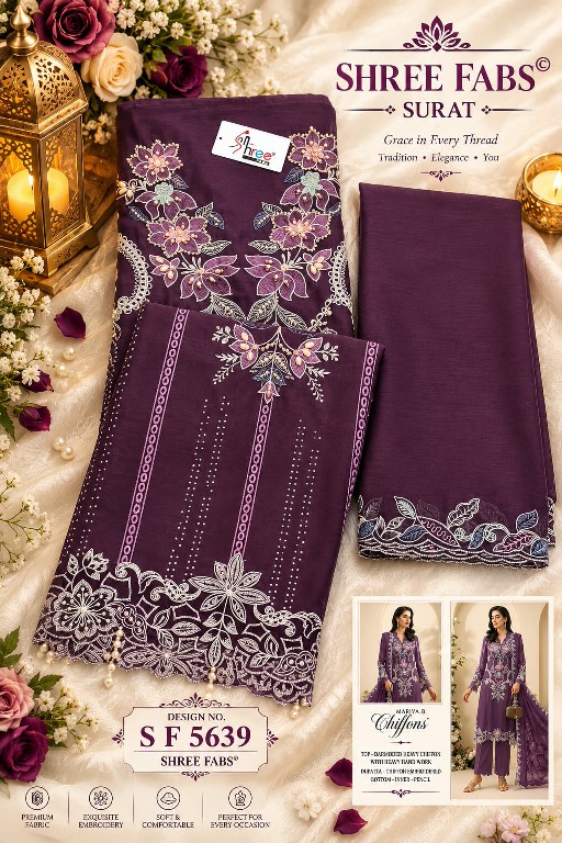 SHREE FABS D.NO 5639 WHOLESALE CHIFFON PAKISTANI POPULAR DESIGN UNSTITCH SALWAR SUITS EXPORTER