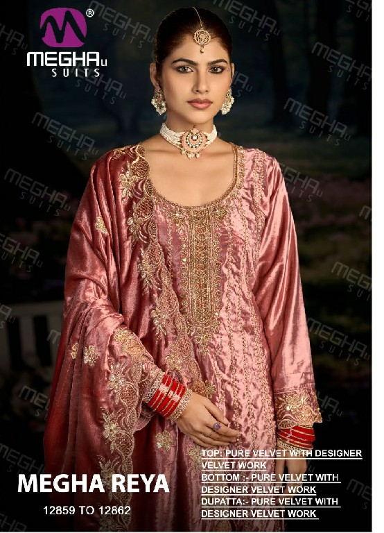 MEGHALI REYA WHOLESALE PURE VELVET WITH WORK WINTER SPECIAL UNSTITCH SALWAR SUITS SUPPLIER