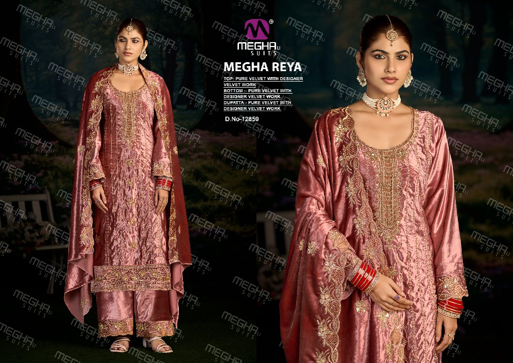 MEGHALI REYA WHOLESALE PURE VELVET WITH WORK WINTER SPECIAL UNSTITCH SALWAR SUITS SUPPLIER