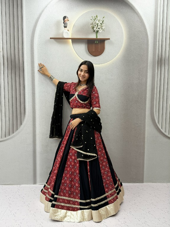 SHREE RAM CREATION D.NO 198 WHOLESALE READYMADE PURE COTTON AJRAKH PRINT NAVRATRI LEHENGA CHOLI FOR EXPORT