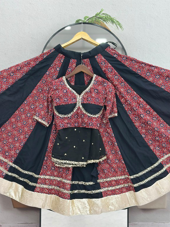SHREE RAM CREATION D.NO 198 WHOLESALE READYMADE PURE COTTON AJRAKH PRINT NAVRATRI LEHENGA CHOLI FOR EXPORT