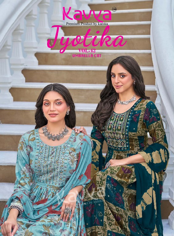 KAVYA JYOTIKA VOL 42 WHOLESALE READYMADE CAPSULE UMBRELLA CUT 3 PCS SUITS EXPORTER