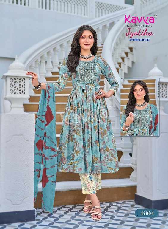 KAVYA JYOTIKA VOL 42 WHOLESALE READYMADE CAPSULE UMBRELLA CUT 3 PCS SUITS EXPORTER
