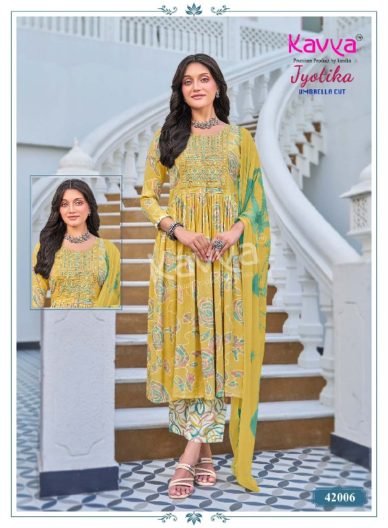 KAVYA JYOTIKA VOL 42 WHOLESALE READYMADE CAPSULE UMBRELLA CUT 3 PCS SUITS EXPORTER
