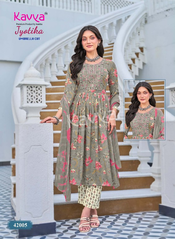 KAVYA JYOTIKA VOL 42 WHOLESALE READYMADE CAPSULE UMBRELLA CUT 3 PCS SUITS EXPORTER