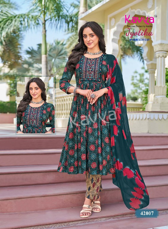 KAVYA JYOTIKA VOL 42 WHOLESALE READYMADE CAPSULE UMBRELLA CUT 3 PCS SUITS EXPORTER