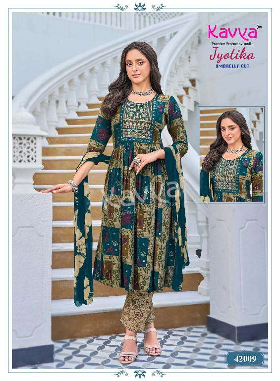 KAVYA JYOTIKA VOL 42 WHOLESALE READYMADE CAPSULE UMBRELLA CUT 3 PCS SUITS EXPORTER