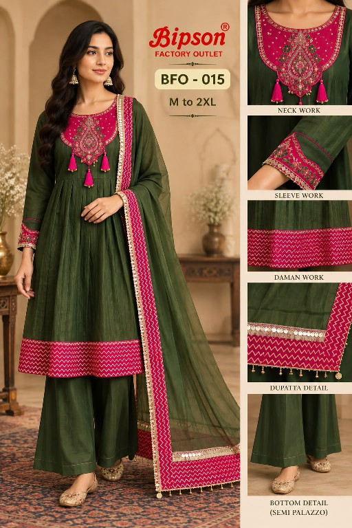 BIPSON D.NO 15 WHOLESALE READYMADE VISCOSE MUL CHANDERI BEAUTIFUL 3 PCS COMBO SET SUITS EXPORTER