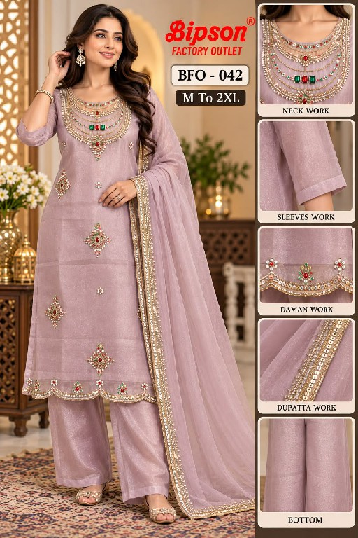 BIPSON D.NO 42 WHOLESALE READYMADE SHIMMER TISSUE WITH HAND WORK 3 PCS COMBO SET SUITS FOR EXPORT
