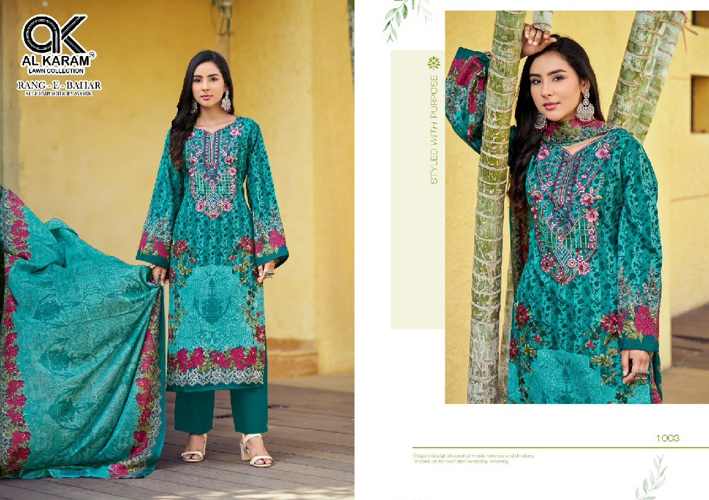 AL KARAM RANG-E-BAHAR WHOLESALE SOFT COTTON EXCLUSIVE DESIGN UNSTITCH SALWAR SUITS EXPORTER