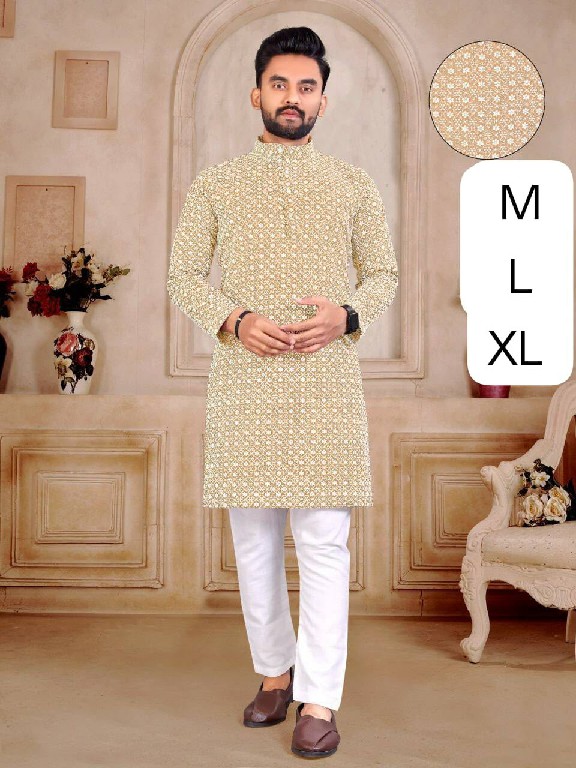 VENMER LAUNCH READYMADE COTTON CHIKANKARI WORK KURTA PYJAMA FOR MEN ONLINE