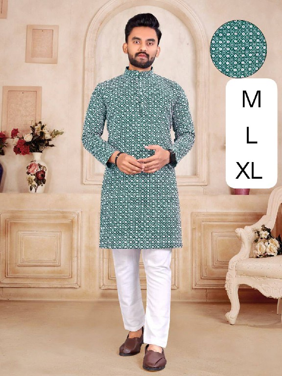 VENMER LAUNCH READYMADE COTTON CHIKANKARI WORK KURTA PYJAMA FOR MEN ONLINE