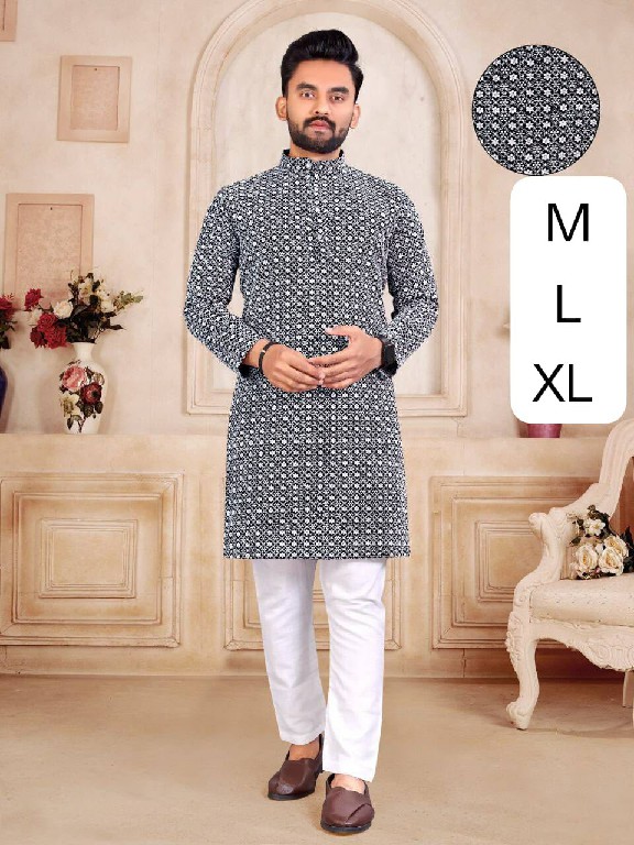 VENMER LAUNCH READYMADE COTTON CHIKANKARI WORK KURTA PYJAMA FOR MEN ONLINE