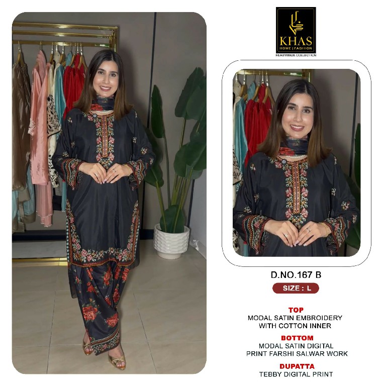 KHAS D.NO 167 WHOLESALE READYMADE MODAL SATIN ELEGANT 3 PCS COMBO SET SUITS EXPORTER