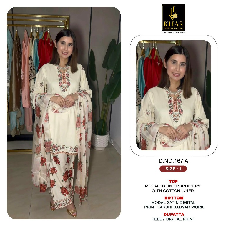KHAS D.NO 167 WHOLESALE READYMADE MODAL SATIN ELEGANT 3 PCS COMBO SET SUITS EXPORTER