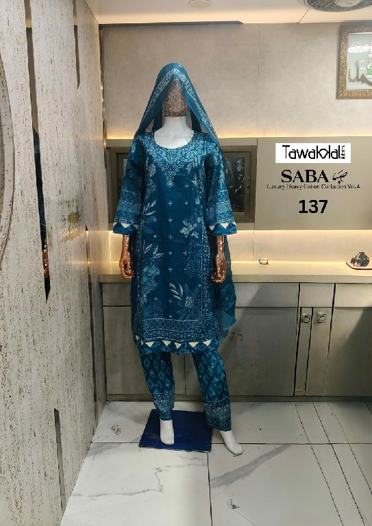 TAWAKKAL SABA VOL 4 WHOLESALE READYMADE PURE COTTON PRINTED PAKISTANI CASUAL WEAR 3 PCS SUITS SUPPLIER