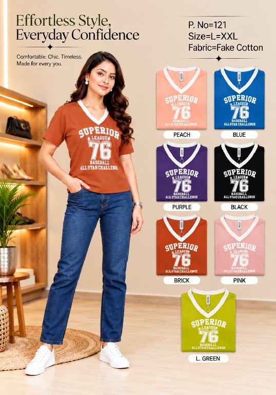 TEXTILEDEAL D.NO 121 WHOLESALE READYMADE FAKE COTTON V NECK T SHIRT FOR WOMEN ONLINE