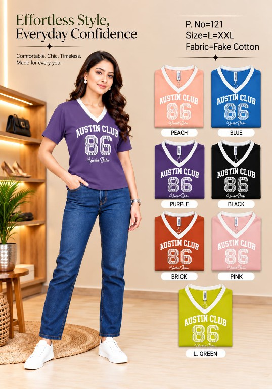 TEXTILEDEAL D.NO 121 WHOLESALE READYMADE FAKE COTTON V NECK T SHIRT FOR WOMEN ONLINE
