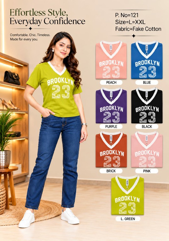 TEXTILEDEAL D.NO 121 WHOLESALE READYMADE FAKE COTTON V NECK T SHIRT FOR WOMEN ONLINE