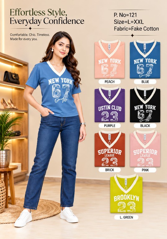 TEXTILEDEAL D.NO 121 WHOLESALE READYMADE FAKE COTTON V NECK T SHIRT FOR WOMEN ONLINE