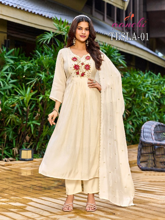 AANCHI TESLA WHOLESALE READYMADE MUL CHANDERI TRENDING 3 PCS COMBO SET SUITS EXPORTER