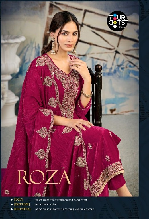 FOURDOTS ROZA WHOLESALE READYMADE CRUSH VELVET MIRROR WORK WINTER WEAR UNSTITCH SALWAR SUITS EXPORTER