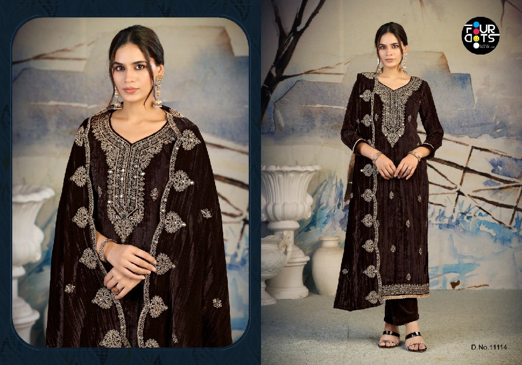 FOURDOTS ROZA WHOLESALE READYMADE CRUSH VELVET MIRROR WORK WINTER WEAR UNSTITCH SALWAR SUITS EXPORTER
