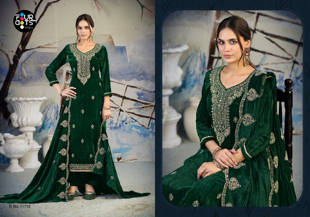 FOURDOTS ROZA WHOLESALE READYMADE CRUSH VELVET MIRROR WORK WINTER WEAR UNSTITCH SALWAR SUITS EXPORTER