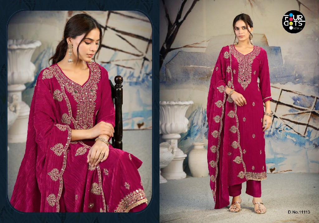 FOURDOTS ROZA WHOLESALE READYMADE CRUSH VELVET MIRROR WORK WINTER WEAR UNSTITCH SALWAR SUITS EXPORTER
