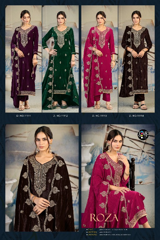 FOURDOTS ROZA WHOLESALE READYMADE CRUSH VELVET MIRROR WORK WINTER WEAR UNSTITCH SALWAR SUITS EXPORTER