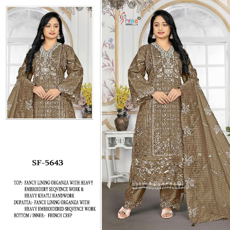 SHREE FABS D.NO 5643 WHOLESALE FANCY ORGANZA WITH WORK PAKISTANI UNSTITCH SALWAR SUITS SUPPLIER