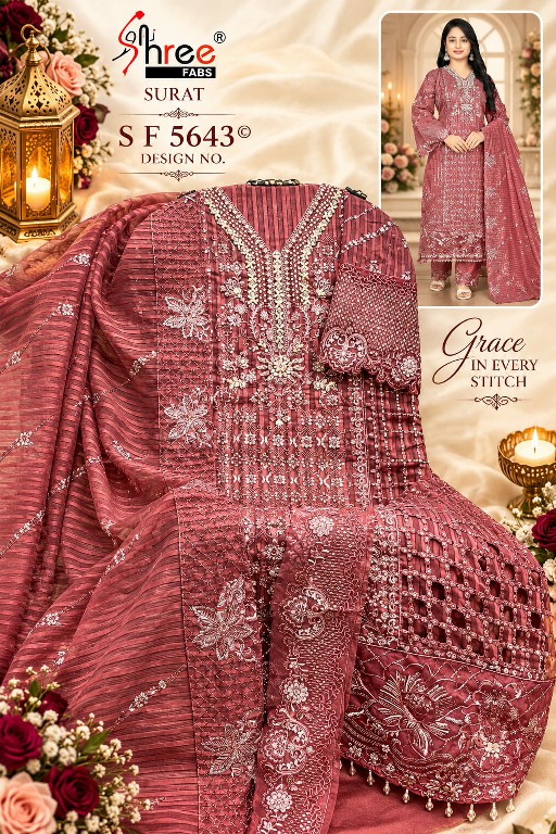 SHREE FABS D.NO 5643 WHOLESALE FANCY ORGANZA WITH WORK PAKISTANI UNSTITCH SALWAR SUITS SUPPLIER