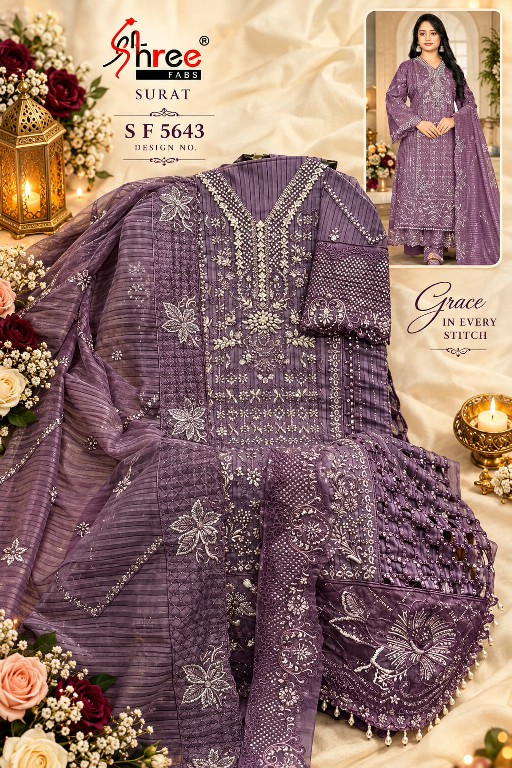SHREE FABS D.NO 5643 WHOLESALE FANCY ORGANZA WITH WORK PAKISTANI UNSTITCH SALWAR SUITS SUPPLIER