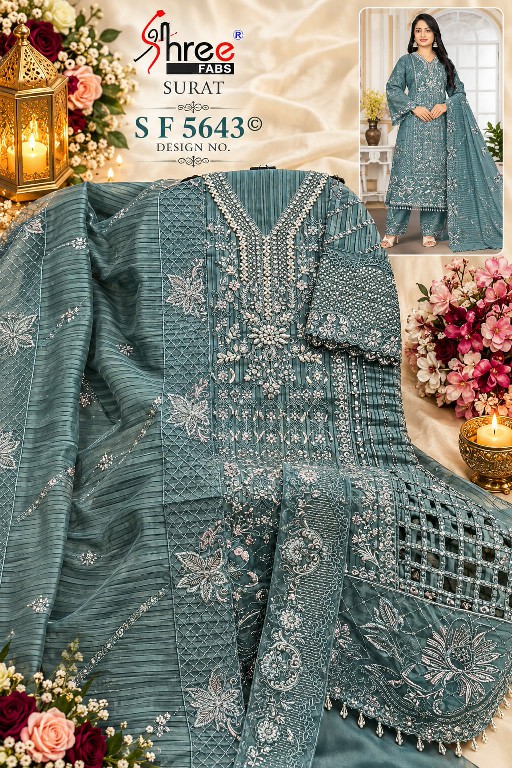 SHREE FABS D.NO 5643 WHOLESALE FANCY ORGANZA WITH WORK PAKISTANI UNSTITCH SALWAR SUITS SUPPLIER