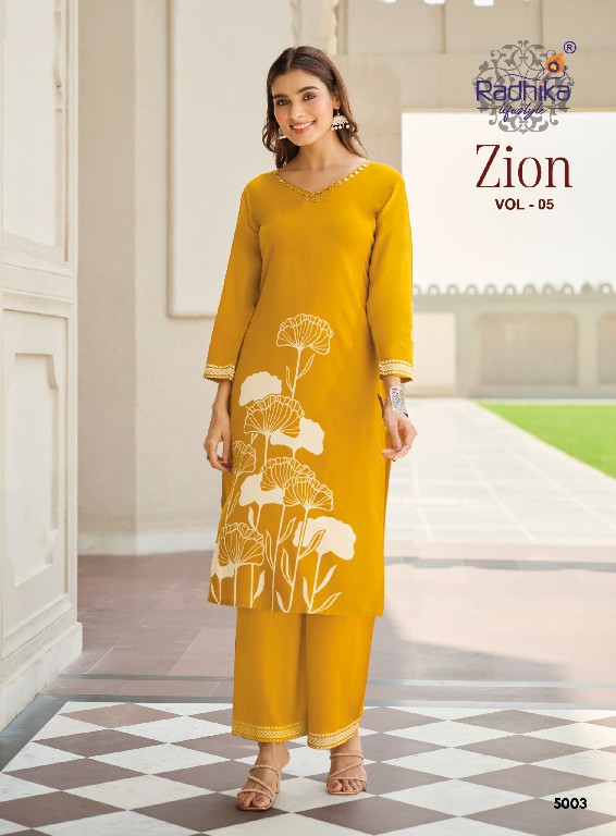 RADHIKA LIFESTYLE ZION VOL 5 WHOLESALE READYMADE RAYON WITH HAND WORK BIG SIZE CORD SET FOR EXPORT