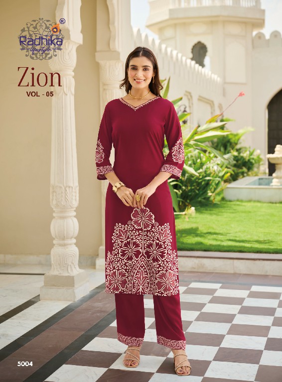 RADHIKA LIFESTYLE ZION VOL 5 WHOLESALE READYMADE RAYON WITH HAND WORK BIG SIZE CORD SET FOR EXPORT