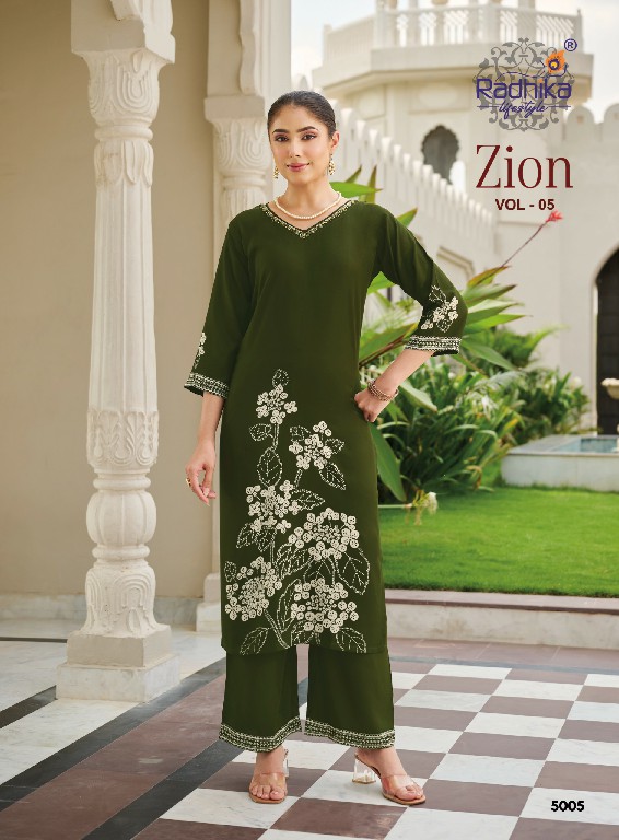RADHIKA LIFESTYLE ZION VOL 5 WHOLESALE READYMADE RAYON WITH HAND WORK BIG SIZE CORD SET FOR EXPORT