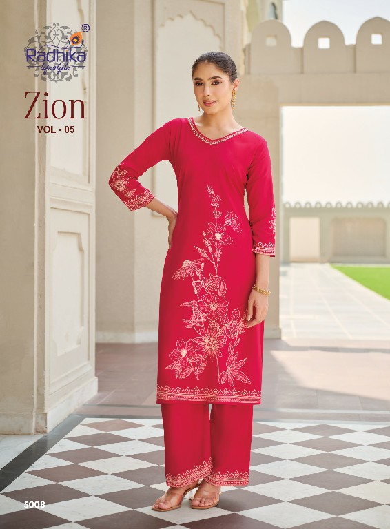RADHIKA LIFESTYLE ZION VOL 5 WHOLESALE READYMADE RAYON WITH HAND WORK BIG SIZE CORD SET FOR EXPORT