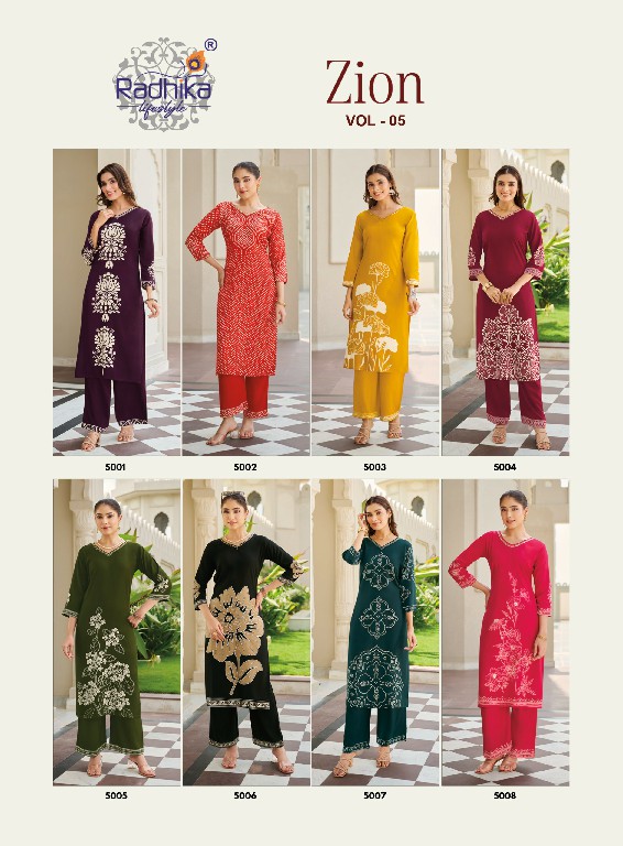 RADHIKA LIFESTYLE ZION VOL 5 WHOLESALE READYMADE RAYON WITH HAND WORK BIG SIZE CORD SET FOR EXPORT