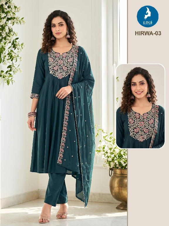 KAYA HIRWA WHOLESALE READYMADE MULL CHANDERI BIG SIZE ELEGANT 3 PCS COMBO SET SUITS SUPPLIER