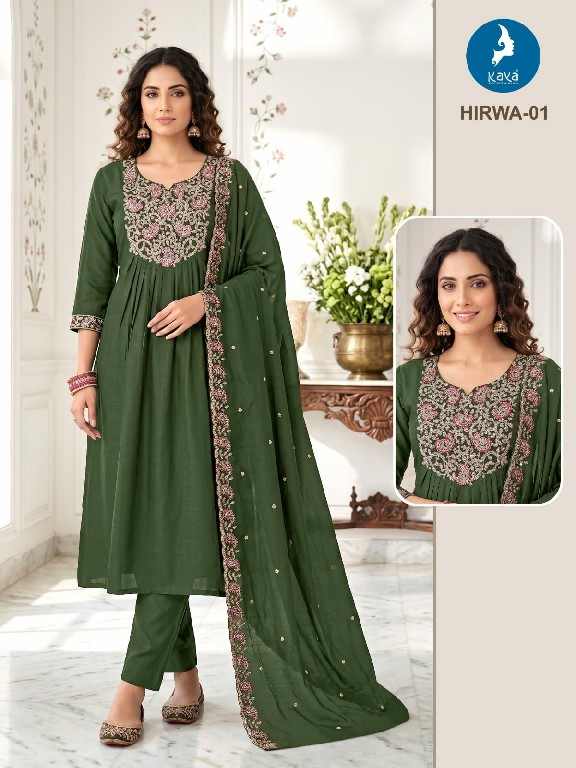 KAYA HIRWA WHOLESALE READYMADE MULL CHANDERI BIG SIZE ELEGANT 3 PCS COMBO SET SUITS SUPPLIER