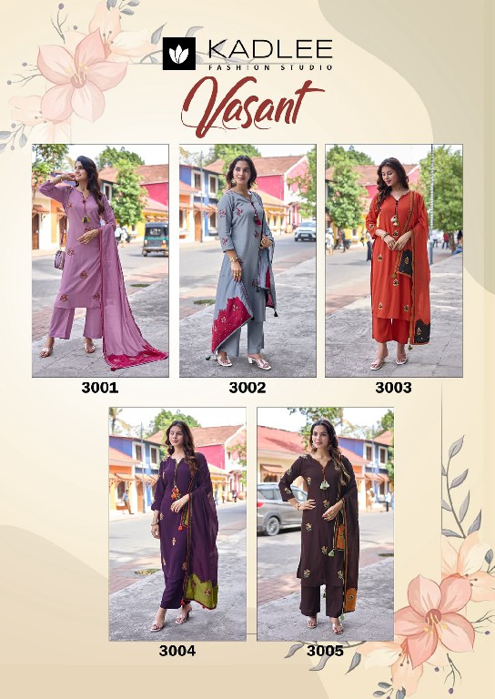 KADLEE VASANT WHOLESALE READYMADE HEAVY RAYON ELEGANT STYLE 3 PCS SUITS SUPPLIER