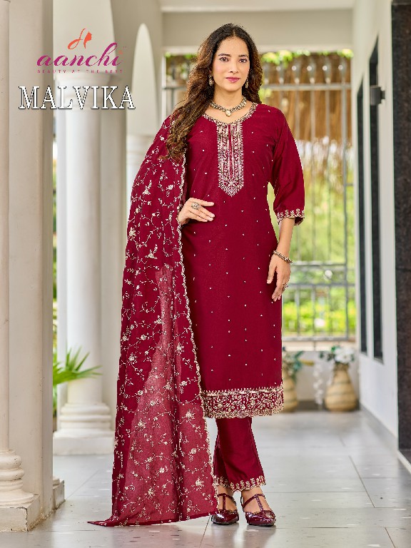 AANCHI MALVIKA WHOLESALE READYMADE CRYSTAL SILK LATEST FASHION 3 PCS SUITS EXPORTER