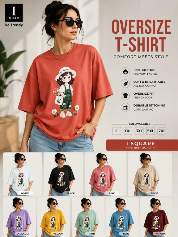 I SQUARE LAUNCH READYMADE COTTON OVER SIZE T SHIRT FOR WOMEN ONLINE