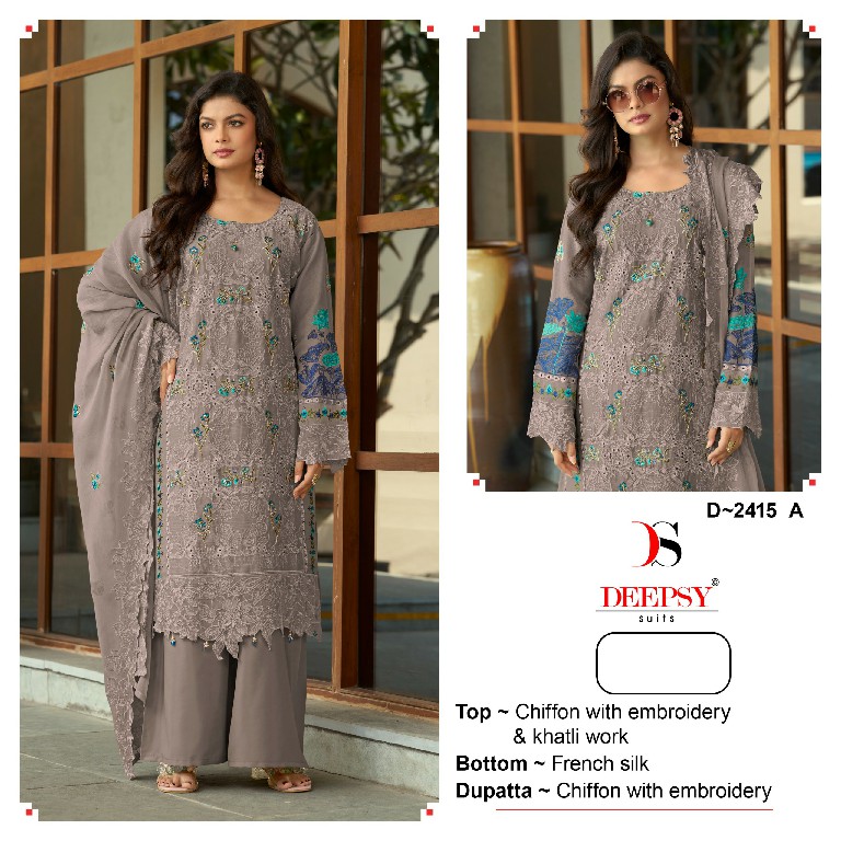 DEEPSY D.NO 2415 WHOLESALE READYMADE CHIFFON ATTRACTIVE PAKISTANI UNSTITCH SALWAR SUITS EXPORTER