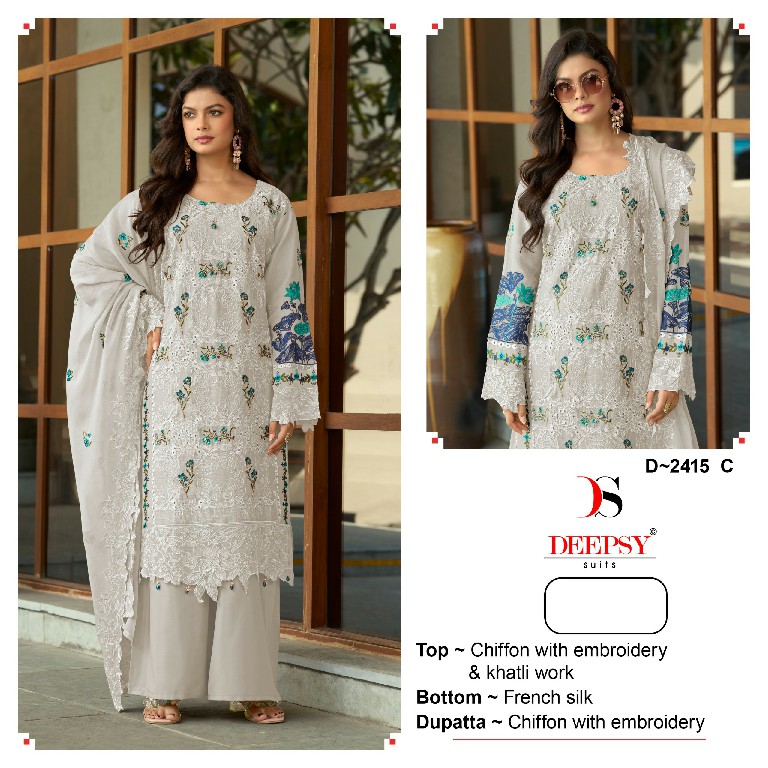 DEEPSY D.NO 2415 WHOLESALE READYMADE CHIFFON ATTRACTIVE PAKISTANI UNSTITCH SALWAR SUITS EXPORTER